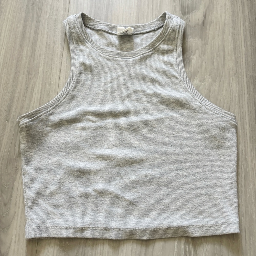Destined Gray Ribbed Cropped Tank Top Size L Ribbed Stretch Sleeveless